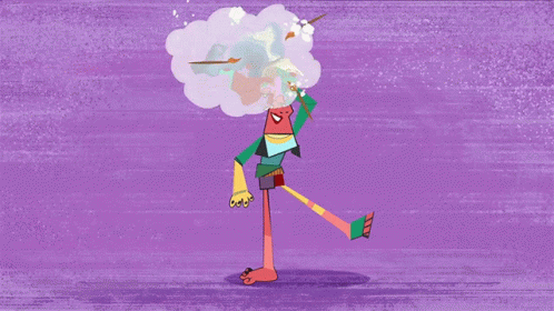 Cartoon Character Standing on Cloud