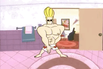 Cartoon Character Standing on Pink Rug With Legs Crossed