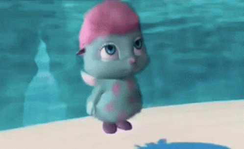 Cartoon Character Standing On Pool Edge In Pink Swim Cap GIF