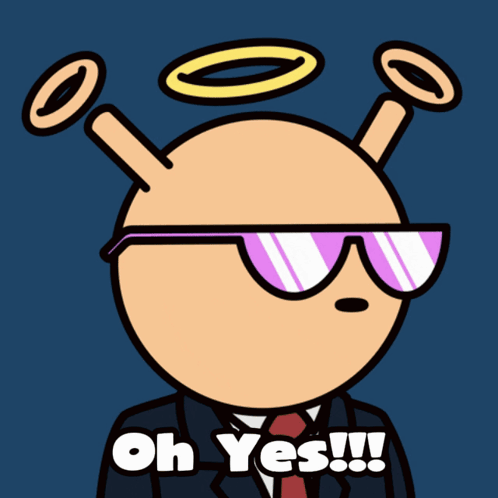 Cartoon Character Sunglasses Halo Saying Oh Yes