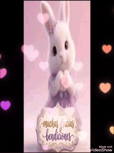 Cartoon Character Surrounded by Hearts and Thank You Note