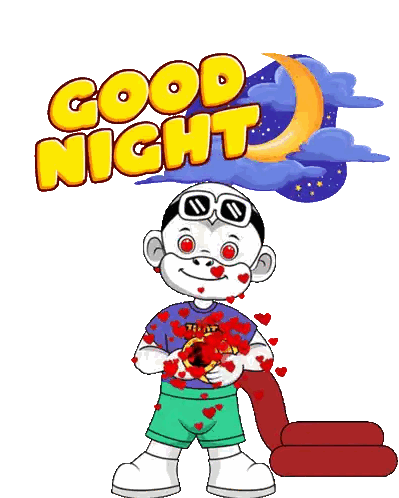 Cartoon Character Surrounded by Hearts Good Night