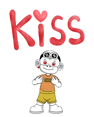 Cartoon Character Surrounded by Hearts Kiss