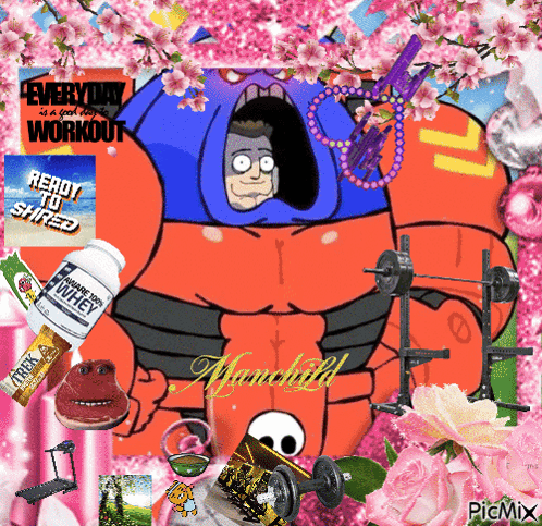 Cartoon Character Surrounded by Pink Flowers Saying Ready to Shred
