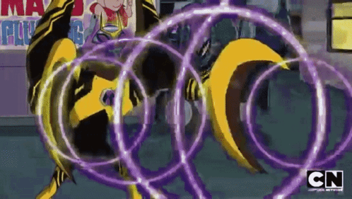 Cartoon Character Surrounded by Purple Circles Saying CN