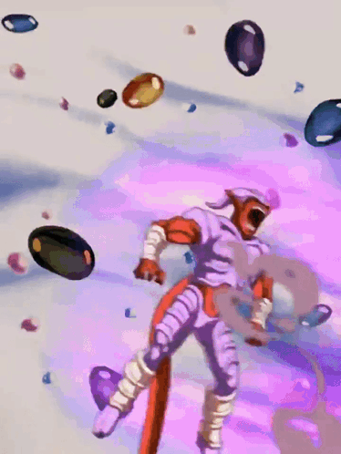 Cartoon Character Surrounded by Purple Spheres