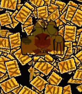Cartoon Character Surrounded by Yellow XII Squares