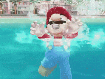 Cartoon Character Swimming in Pool With City Background