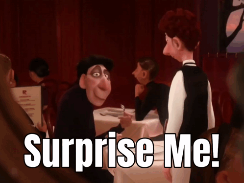 Cartoon Character Telling Waiter Surprise Me