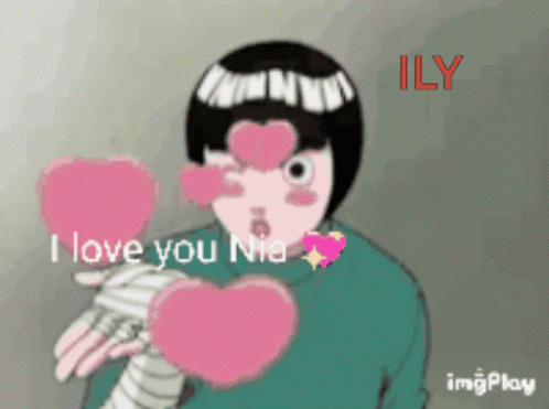 Cartoon Character Two Pink Hearts I Love You Nia