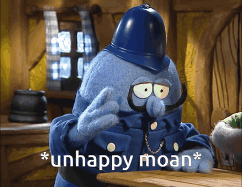 Cartoon Character Unhappy Moan Blue Hat