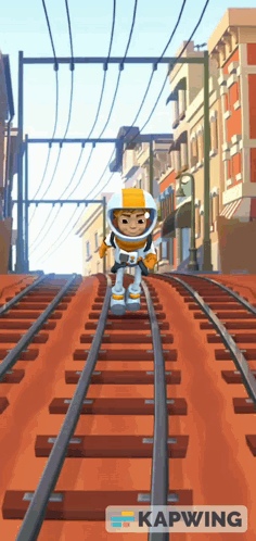 Cartoon Character Walking Down Train Tracks with Kapwing