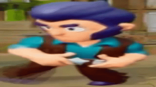 Cartoon Character Walking in Blue Shirt and Brown Pants