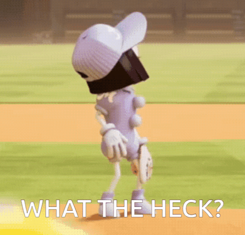 Cartoon Character Walking On Baseball Field Saying What The Heck GIF