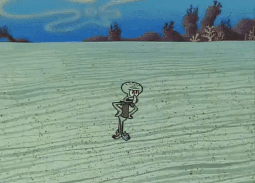 Cartoon Character Walking on Dirt Road With Blue Object