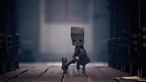Cartoon Character Walking With Bag on Head