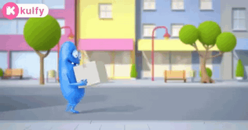 Cartoon Character Walking With Box And Kulfy Sign GIF