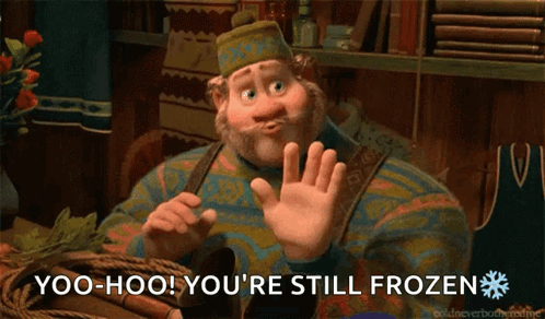 Cartoon Character Waving Yoo-Hoo You're Still Frozen