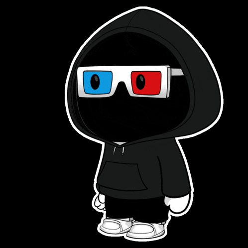 Cartoon Character Wearing 3D Glasses and Hood