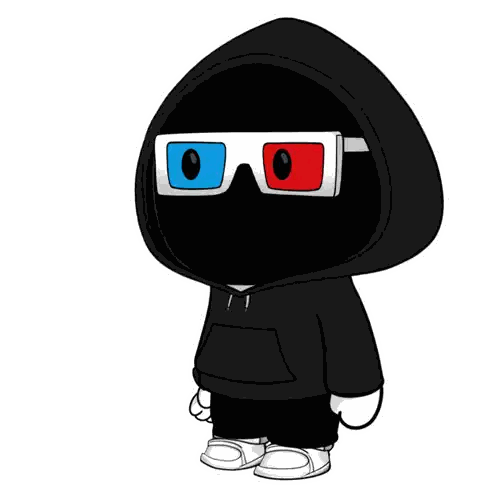 Cartoon Character Wearing 3D Glasses and Hoodie