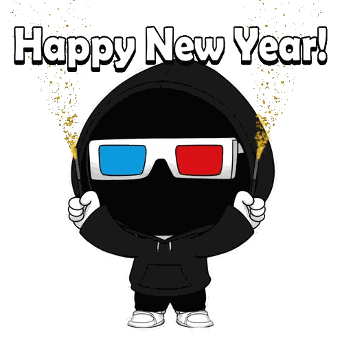 Cartoon Character Wearing 3D Glasses Happy New Year