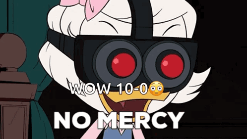 Cartoon Character Wearing Binoculars Says Wow 10 0 No Mercy GIF