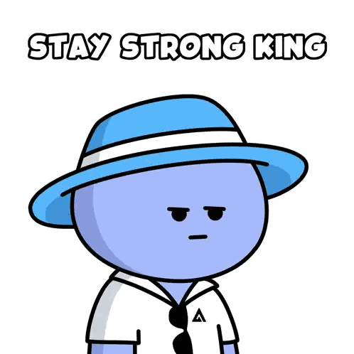 Cartoon Character Wearing Blue Stay Strong King Hat