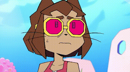 Cartoon Character Wearing Glasses and Pink Shirt Making Funny Face
