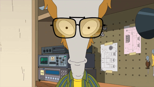 Cartoon Character Wearing Glasses and Yellow Shirt