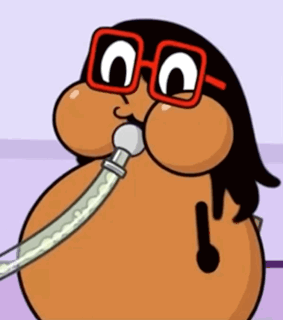 Cartoon Character Wearing Glasses Blowing Hose