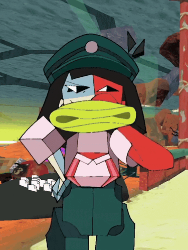 Cartoon Character Wearing Green Hat Holding Yellow Object