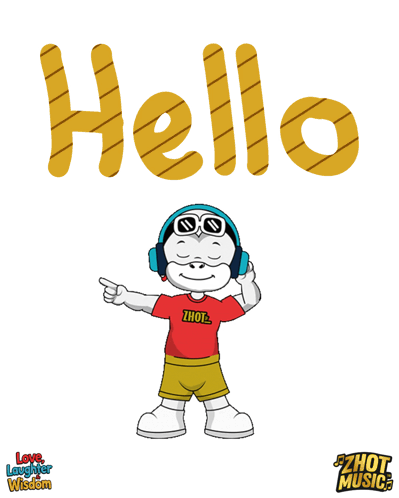Cartoon Character Wearing Headphones And Hello Shirt GIF