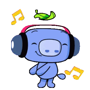 Cartoon Character Wearing Headphones and Leaf