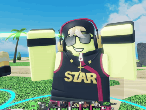 Cartoon Character Wearing Headphones and Star Shirt