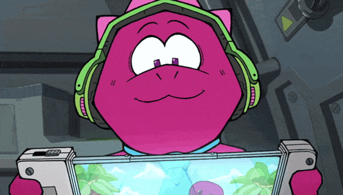 Cartoon Character Wearing Headphones Holding Game Controller