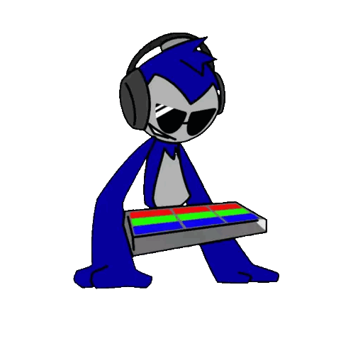 Cartoon Character Wearing Headphones Holding Keyboard