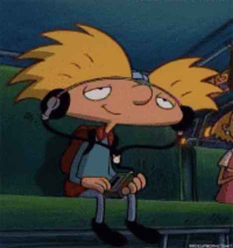 Cartoon Character Wearing Headphones Sitting