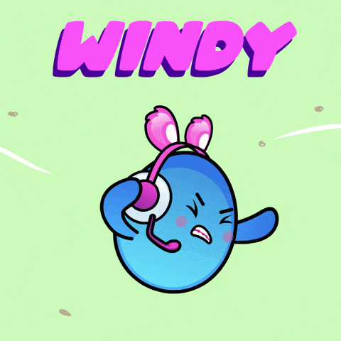Cartoon Character Wearing Headphones With Windy GIF