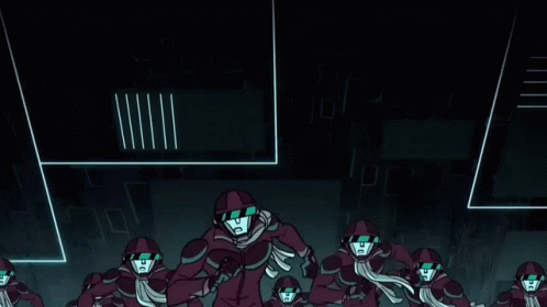 Cartoon Character Wearing Helmet With Broken Screen GIF