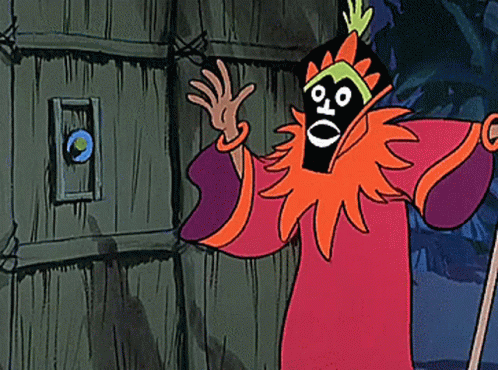 Cartoon Character Wearing Mask 80 Holding Cane GIF