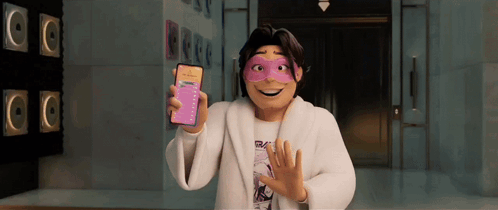 Cartoon Character Wearing Mask Holding Cellphone