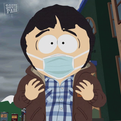 Cartoon Character Wearing Mask with South Park Sign