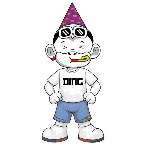 Cartoon Character Wearing Party Hat and Shorts Ding