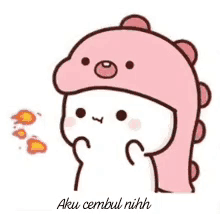 Cartoon Character Wearing Pink Dinosaur Hat Holding Fireball
