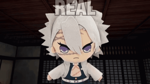 Cartoon Character White Hair Purple Eyes Sign Saying Real