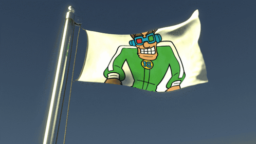 Cartoon Character With 08 Shirt Waving Flag