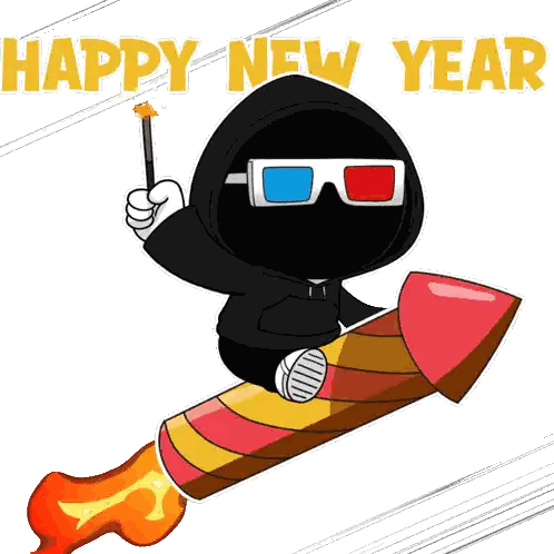 Cartoon Character with 3d Glasses on Fireworks Rocket