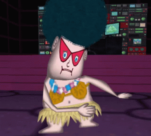 Cartoon Character With Afro And Aloha Necklace GIF