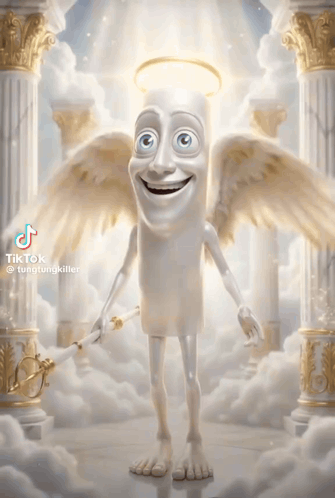 Cartoon Character With Angel Wings And Halo Smiling GIF