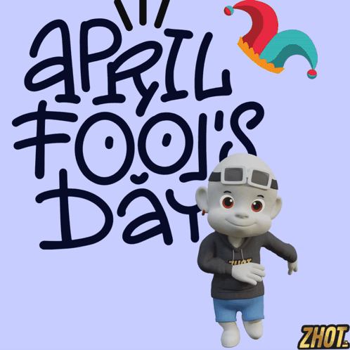 Cartoon Character with April Fools Day Sign